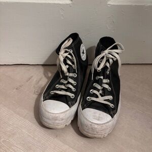 Converse Lug Sole Black Leather High-Top Sneakers - Size 6.5
